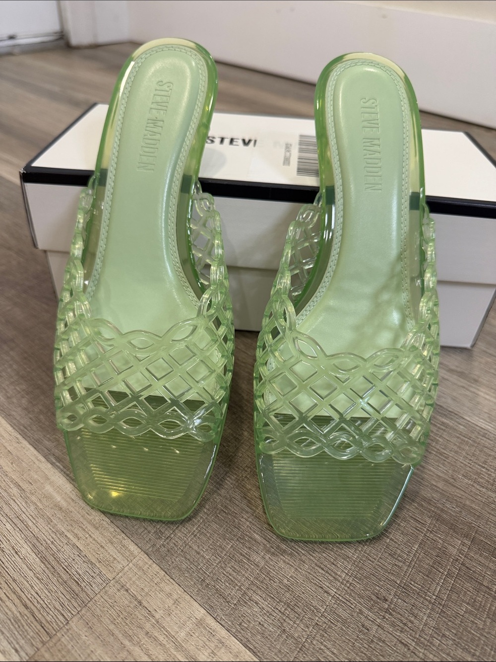 Steve Madden Light Green Jelly Woven Mule Slides